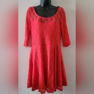 MATERIAL GIRL Mini Laced Red Dress 3/4 Sleeves Jr XL -